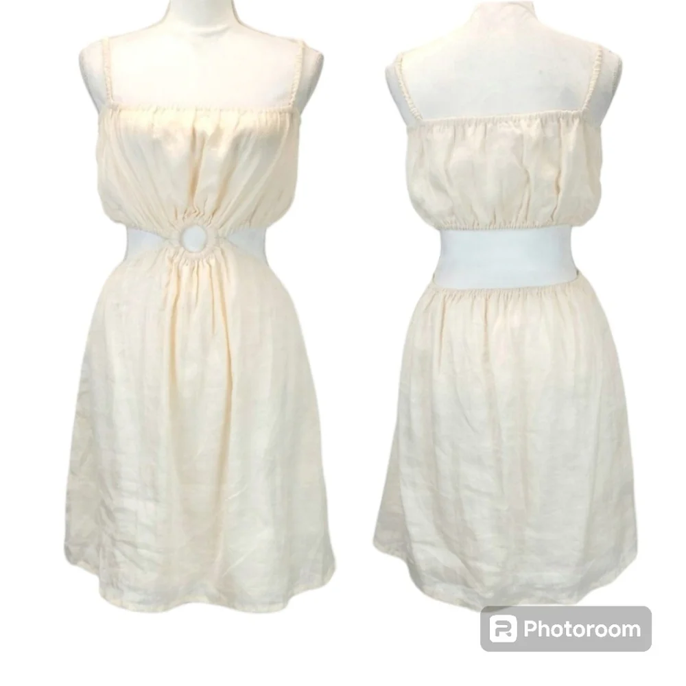 ANTHROPOLOGIE FAITHFULL THE BRAND Linen Cutout Mini Dress Shell Festival M 8 - Picture 4 of 7